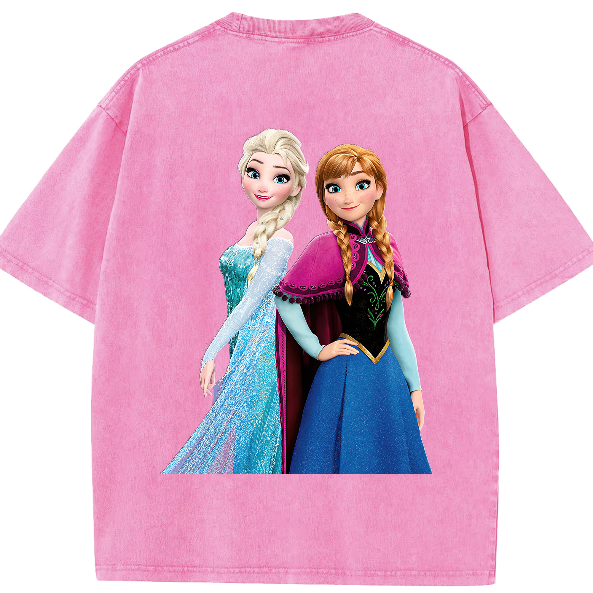 （画像用） アナと雪の女王 アンナ エルサ Frozen Anna Elsa 綿100% ヴィンテージ風 半袖Tシャツ（背面プリント）